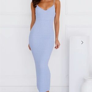Hello Molly Blue Ribbed Maxi Dress Spaghetti Strap